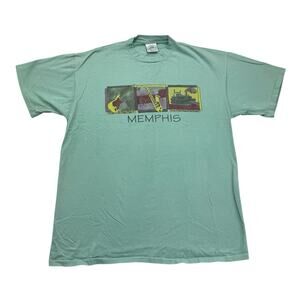 Vintage Memphis Shirt Mens XL Green Music Short Sleeve Single Stitch Cotton